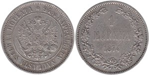 1 марка (markka) 1874 1 марка (S)