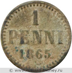 Монета 1 пенни (penni) 1865 года. Реверс