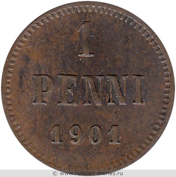 Монета 1 пенни (penni) 1901 года. Реверс