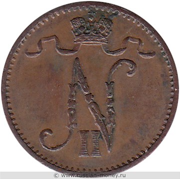 Монета 1 пенни (penni) 1907 года. Аверс