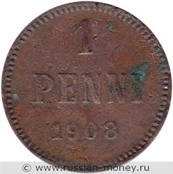 Монета 1 пенни (penni) 1908 года. Реверс