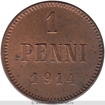 Монета 1 пенни (penni) 1914 года. Реверс