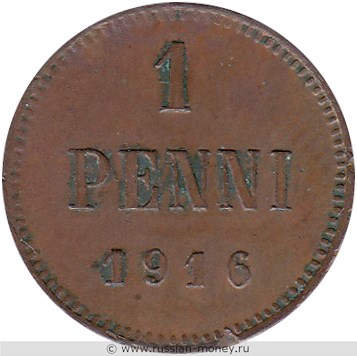 Монета 1 пенни (penni) 1916 года. Реверс