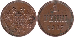 1 пенни (penni) 1917 1 пенни (орёл)