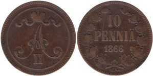10 пенни (penniä) 1866 10 пенни