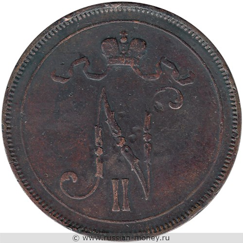 Монета 10 пенни (penniä) 1895 года. Аверс