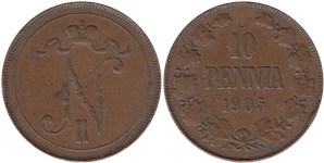 10 пенни (penniä) 1905 10 пенни