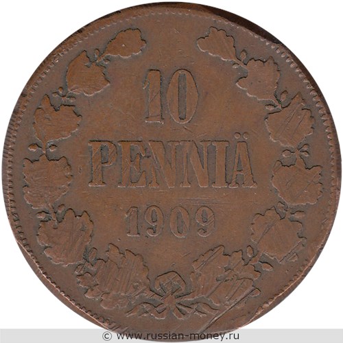 Монета 10 пенни (penniä) 1909 года. Реверс