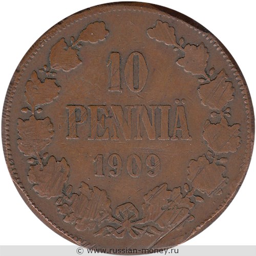 Монета 10 пенни (penniä) 1909 года 10 пенни. Реверс