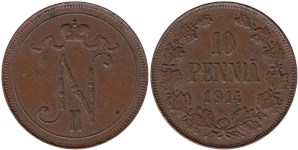 10 пенни (penniä) 1914 10 пенни