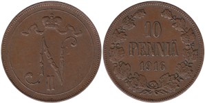 10 пенни (penniä) 1916 10 пенни