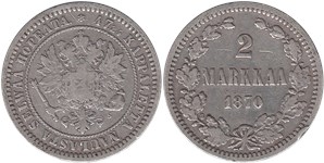 2 марки (markkaa) 1870 2 марки (S)