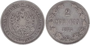 2 марки (markkaa) 1874 2 марки (S)