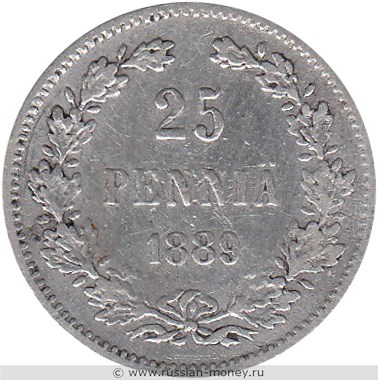 Монета 25 пенни (penniä) 1889 года 25 пенни  (L). Реверс