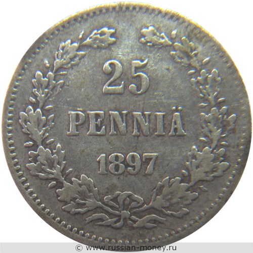 Монета 25 пенни (penniä) 1897 года (L). Реверс