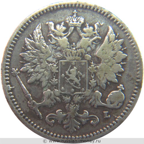 Монета 25 пенни (penniä) 1897 года 25 пенни  (L). Аверс