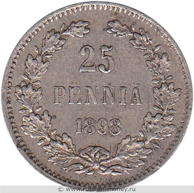 Монета 25 пенни (penniä) 1898 года (L). Реверс