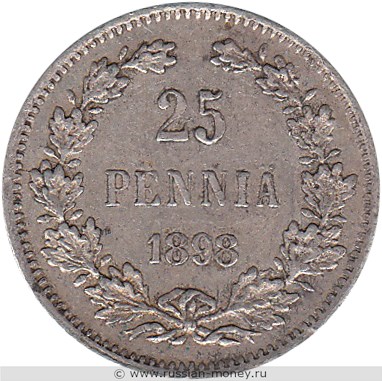 Монета 25 пенни (penniä) 1898 года 25 пенни  (L). Реверс