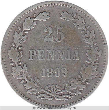 Монета 25 пенни (penniä) 1899 года 25 пенни  (L). Реверс