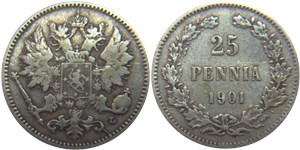 25 пенни (penniä) 1901 25 пенни (L)