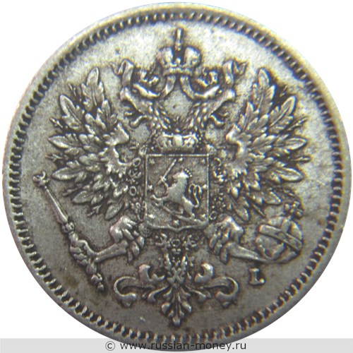 Монета 25 пенни (penniä) 1909 года 25 пенни  (L). Аверс