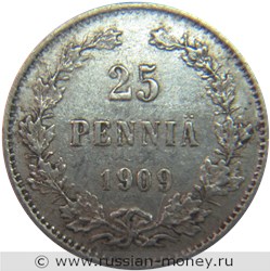 Монета 25 пенни (penniä) 1909 года (L). Реверс