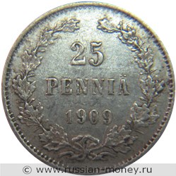 Монета 25 пенни (penniä) 1909 года 25 пенни  (L). Реверс