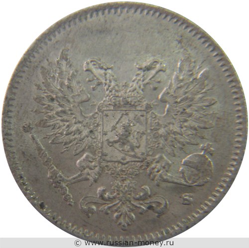 Монета 25 пенни (penniä) 1917 года (S, орёл без корон). Аверс