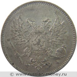 Монета 25 пенни (penniä) 1917 года 25 пенни  (S, орёл без корон). Аверс