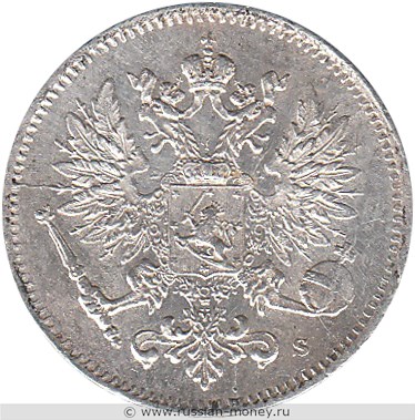 Монета 25 пенни (penniä) 1917 года (S, орёл с коронами). Аверс