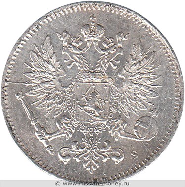 Монета 25 пенни (penniä) 1917 года 25 пенни  (S, орёл с коронами). Аверс