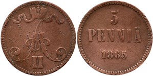 5 пенни (penniä) 1865 5 пенни