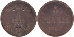 5 пенни (penniä) 1867 5 пенни