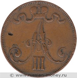 Монета 5 пенни (penniä) 1889 года. Аверс