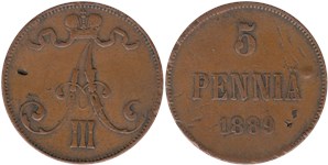 5 пенни (penniä) 1889 5 пенни
