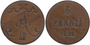 5 пенни (penniä) 1892 5 пенни