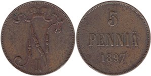 5 пенни (penniä) 1897 5 пенни
