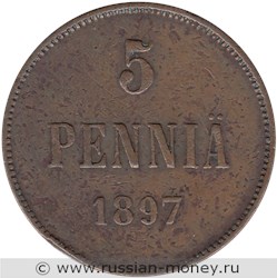 Монета 5 пенни (penniä) 1897 года 5 пенни. Реверс