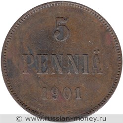 Монета 5 пенни (penniä) 1901 года. Реверс