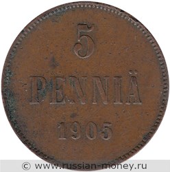 Монета 5 пенни (penniä) 1905 года. Реверс