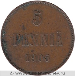 Монета 5 пенни (penniä) 1905 года 5 пенни. Реверс