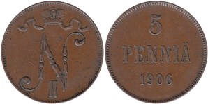 5 пенни (penniä) 1906 5 пенни