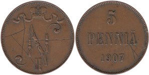 5 пенни (penniä) 1907 5 пенни