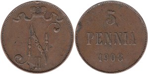 5 пенни (penniä) 1908 5 пенни