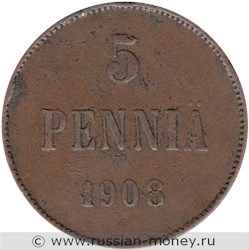Монета 5 пенни (penniä) 1908 года. Реверс