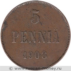 Монета 5 пенни (penniä) 1908 года 5 пенни. Реверс