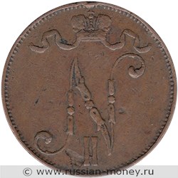 Монета 5 пенни (penniä) 1908 года. Аверс