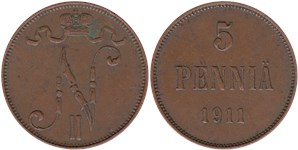 5 пенни (penniä) 1911 5 пенни