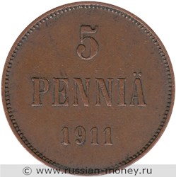 Монета 5 пенни (penniä) 1911 года. Реверс