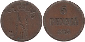 5 пенни (penniä) 1913 5 пенни
